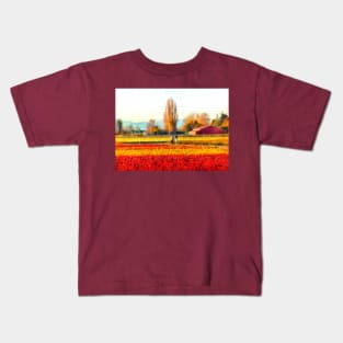 Strolling Through Tulip Fields in Skagit Valley Kids T-Shirt